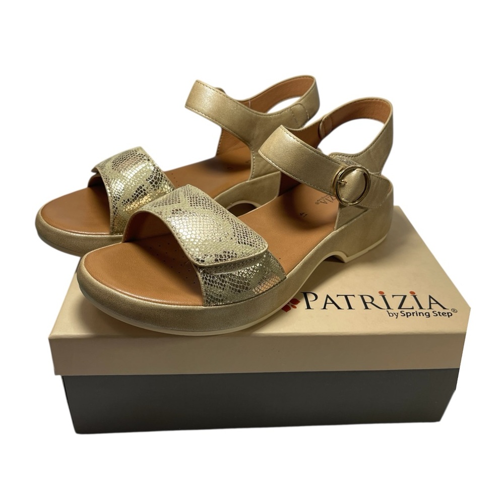 NEW Patrizia Finola Spring Step Beige Tan Gold Velcro Sandals Size 9.5-10